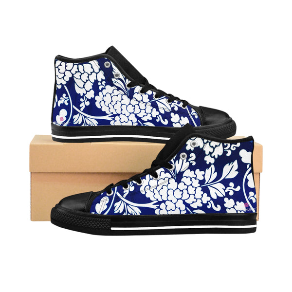 Blue Floral  Men's High Tops, Best Designer Men's Classic Sneakers