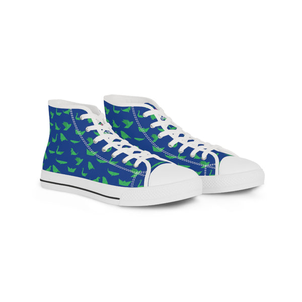 Blue Crane Pattern Men's Sneakers, Men's High Top Sneakers