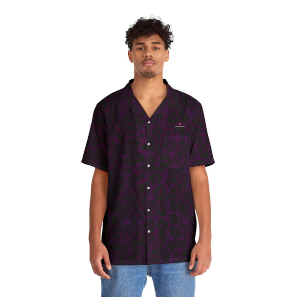 Purple Leopard Men's Shirt, Best  Animal Print  Men's Hawaiian Shirt