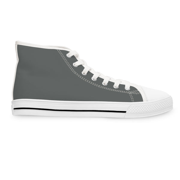 Dark Grey Ladies' High Tops, Solid Grey/ Gray Color Best Quality Women's High Top Fashion Laced-up Designer Canvas Sneakers Tennis Shoes (US Size: 5.5-12)