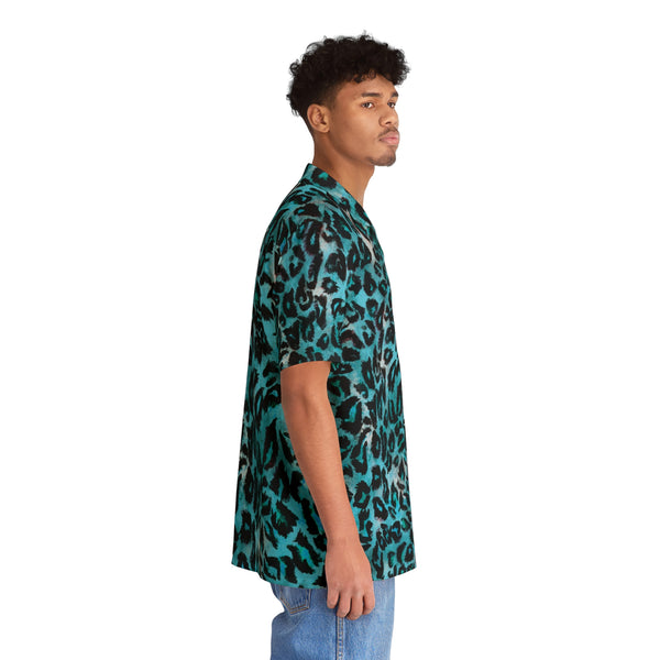 Blue Leopard Print Men's Shirt, Best Men's Hawaiian Shirt
