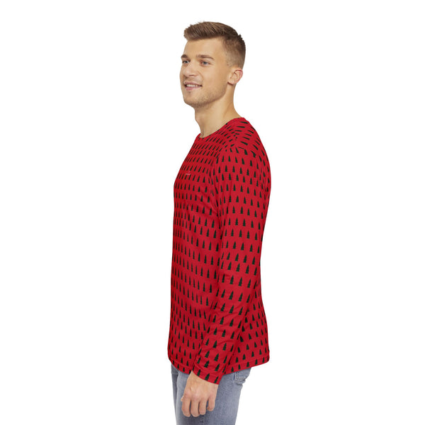 Red Christmas Tree Men's Long Sleeves,  Men's Long Sleeve Shirt (AOP) - Made in USA