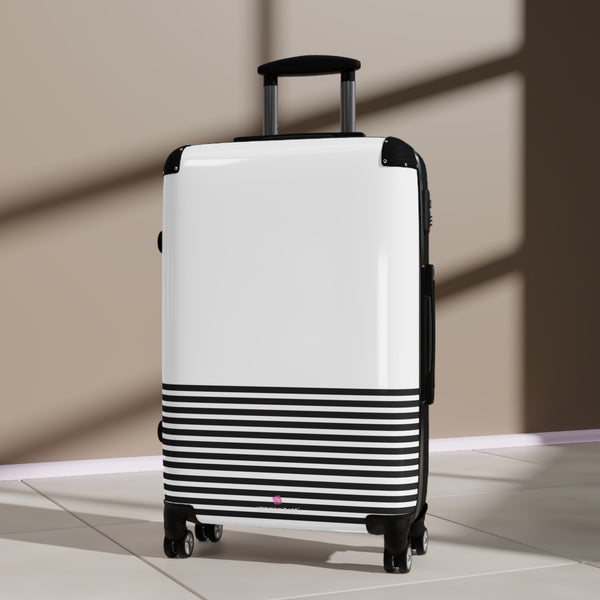 Horizonal Striped Print Suitcases, Black White Stripes Print Best Suitcases, Travel Bag Suitcases