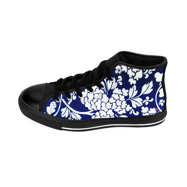 Blue Floral  Men's High Tops, Best Designer Men's Classic Sneakers