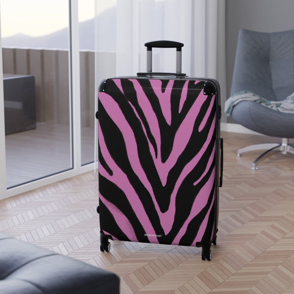 Pink Zebra Print Best Suitcases, Pink and Black Zebra Striped Animal Print Designer Suitcase Luggage (Small, Medium, Large)&nbsp;Unique Cute Spacious Versatile and Lightweight Carry-On or Checked In Suitcase, Best Personal Superior Designer Adult's Travel Bag Custom Luggage - Gift For Him or Her - Printed in&nbsp; Canada