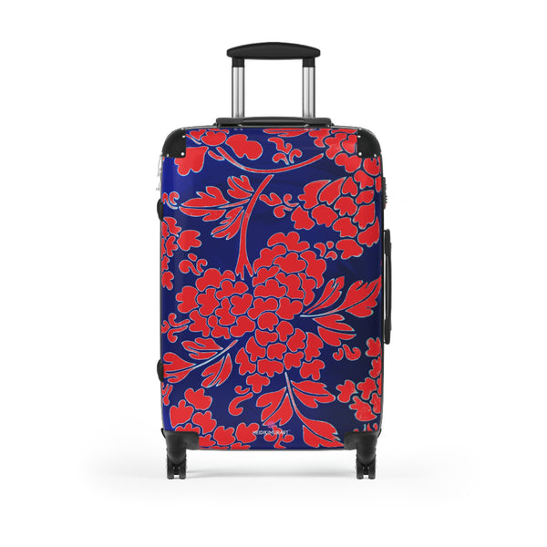 Red Blue Floral Print Suitcase, Abstract Oriental Style Floral Print Designer Suitcase Luggage (Small, Medium, Large) Unique Cute Spacious Versatile and Lightweight Carry-On or Checked In Suitcase, Best Personal Superior Designer Adult's Travel Bag Custom Luggage - Gift For Him or Her - Printed in&nbsp; Canada