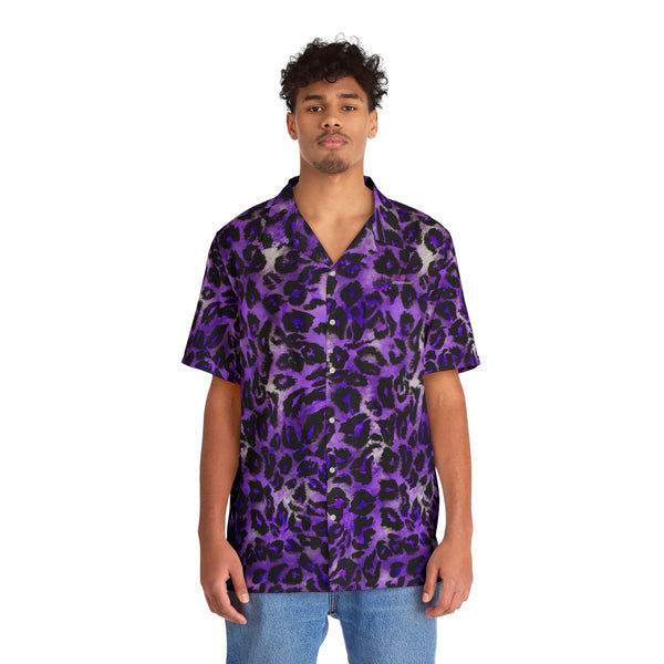 Purple Leopard Print Men's Shirt, Best Men's Hawaiian Shirt