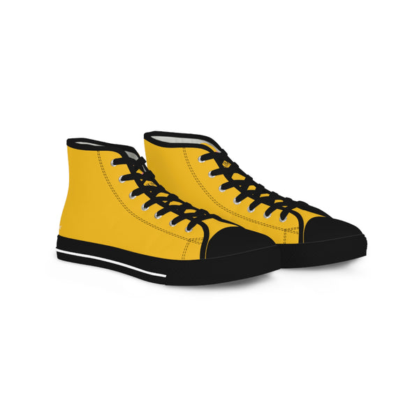 Yellow Color Men's High Tops, Modern Minimalist Solid Yellow Color Best Men's High Top Laced Up Black or White Style Breathable Fashion Canvas Sneakers Tennis Athletic Style Shoes For Men (US Size: 5-14)