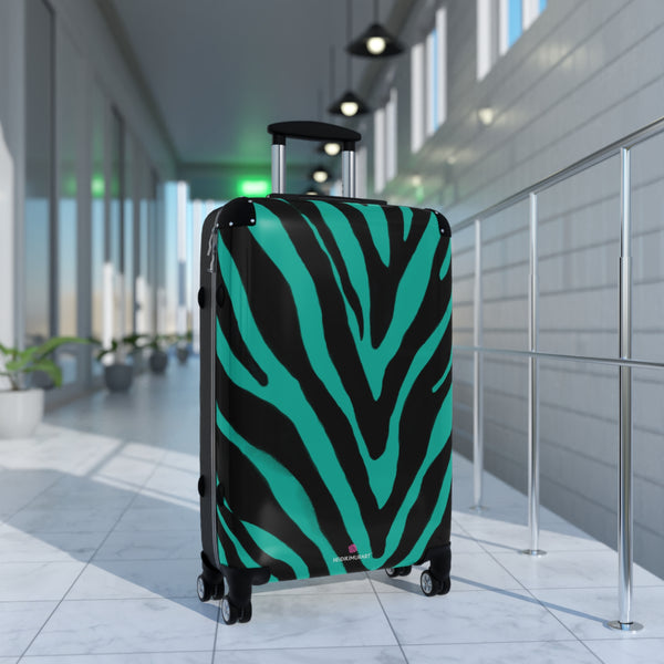 Blue Zebra Print Best Suitcases, Black and Blue Zebra Print Travel Bag Suitcases (Small, Medium, Large)