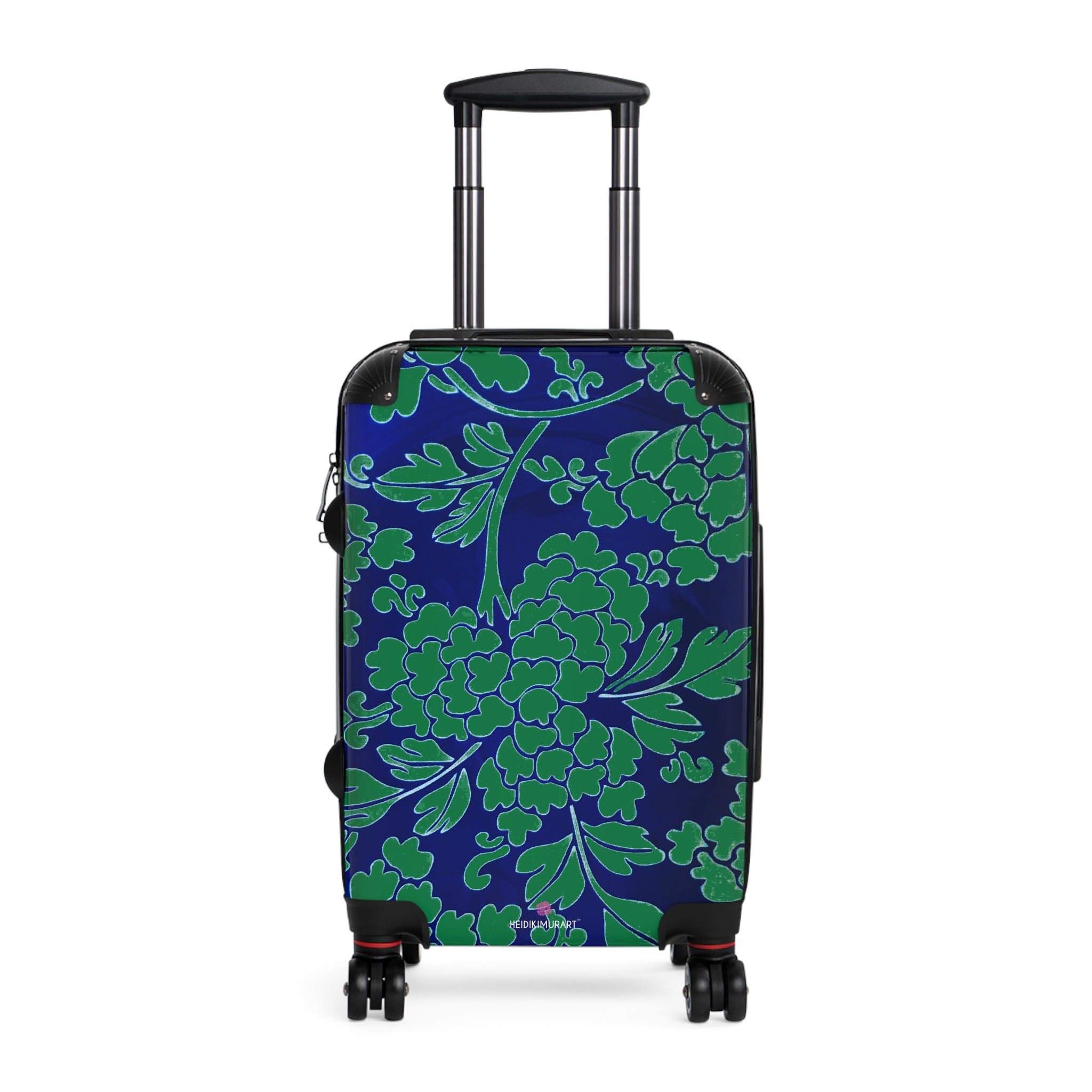 Green Blue Floral Print Suitcase, Abstract Oriental Style Floral Print Designer Suitcase Luggage (Small, Medium, Large) Unique Cute Spacious Versatile and Lightweight Carry-On or Checked In Suitcase, Best Personal Superior Designer Adult's Travel Bag Custom Luggage - Gift For Him or Her - Printed in&nbsp; Canada