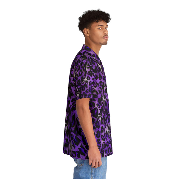 Purple Leopard Print Men's Shirt, Best Men's Hawaiian Shirt