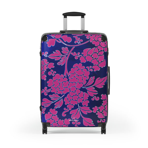 Pink Blue Floral Print Suitcase, Abstract Oriental Style Floral Print Designer Suitcase Luggage (Small, Medium, Large)&nbsp;Unique Cute Spacious Versatile and Lightweight Carry-On or Checked In Suitcase, Best Personal Superior Designer Adult's Travel Bag Custom Luggage - Gift For Him or Her - Printed in&nbsp; Canada