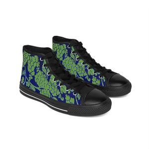 Blue Floral  Men's High Tops, Green and Blue Best Designer Men's Classic Sneakers