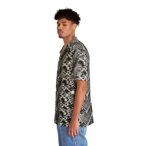 Grey Snake Print Men's Shirt, Best Men's Hawaiian Shirt