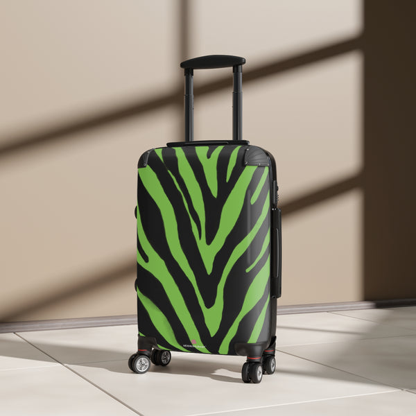 Green Zebra Print Best Suitcases, Black and Green Zebra Print Travel Bag Suitcases (Small, Medium, Large)