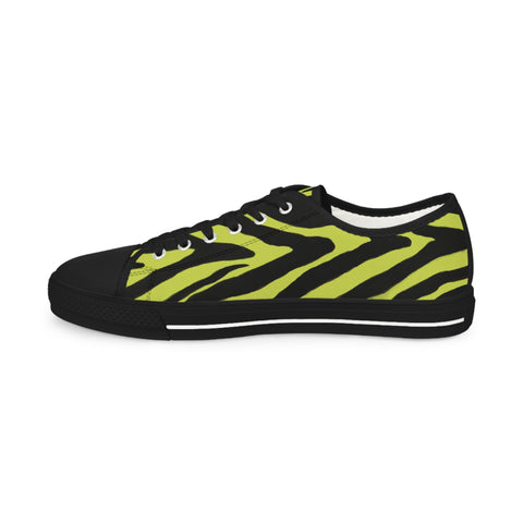 Yellow Zebra Print Men's Sneakers, Yellow and Black Zebra Striped Animal Print Modern Minimalist Best Breathable Designer Men's Low Top Canvas Fashion Sneakers With Durable Rubber Outsoles and Shock-Absorbing Layer and Memory Foam Insoles (US Size: 5-14)