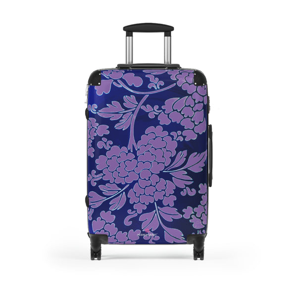 Purple Blue Floral Print Suitcase, Abstract Oriental Style Floral Print Designer Suitcase Luggage (Small, Medium, Large) Unique Cute Spacious Versatile and Lightweight Carry-On or Checked In Suitcase, Best Personal Superior Designer Adult's Travel Bag Custom Luggage - Gift For Him or Her - Printed in&nbsp; Canada