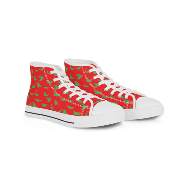 Red Crane Pattern Men's Sneakers, Men's High Top Sneakers