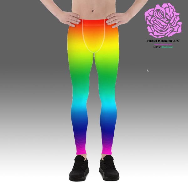 Rainbow Ombre Print Meggings, Vibrant Best Rainbow Ombre Gay Pride Colorful Premium Classic Elastic Comfy Men's Leggings Fitted Tights Pants - Made in USA/EU/MX (US Size: XS-3XL) Spandex Meggings Men's Workout Gym Tights Leggings, Compression Tights, Kinky Fetish Men Pants