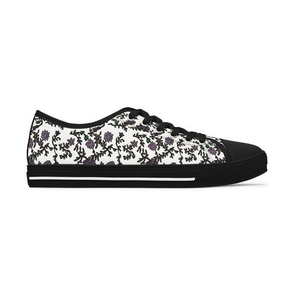 White Purple Floral Women's Sneakers, Floral Print Women's Low Top Sneakers Tennis Shoes, Canvas Fashion Sneakers With Durable Rubber Outsoles and Shock-Absorbing Layer and Memory Foam Insoles&nbsp;(US Size: 5.5-12)