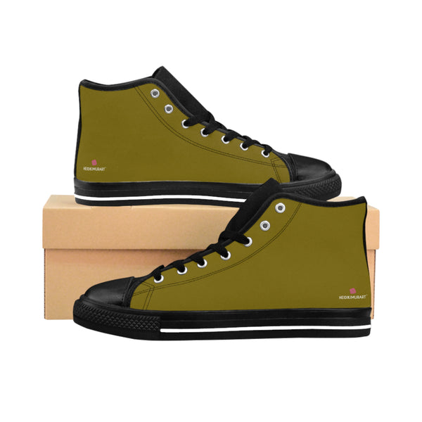 Army Green Color Women's Sneakers, Solid Color Best Women's High-top Sneakers