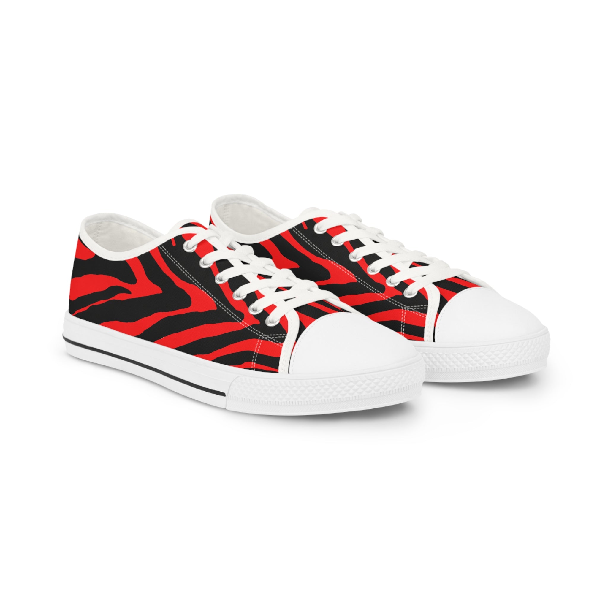 Red Zebra Print Men's Sneakers, Red and Black Zebra Striped Animal Print Modern Minimalist Best Breathable Designer Men's Low Top Canvas Fashion Sneakers With Durable Rubber Outsoles and Shock-Absorbing Layer and Memory Foam Insoles (US Size: 5-14)