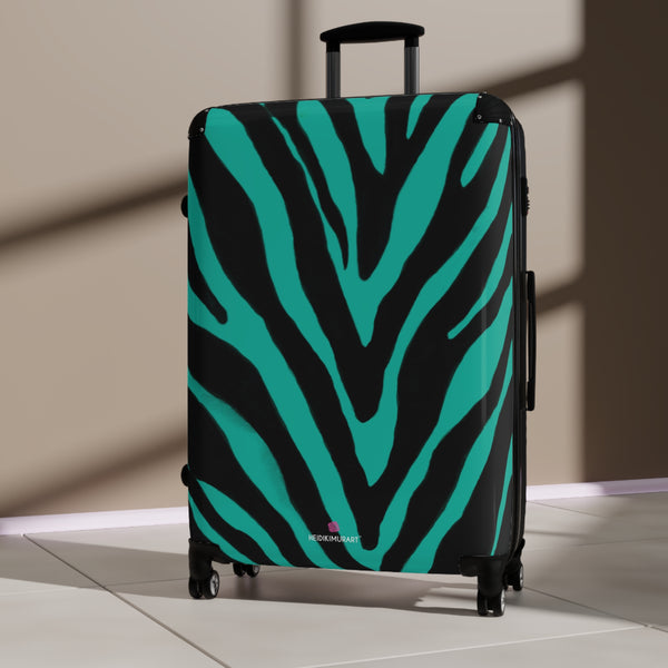 Blue Zebra Print Best Suitcases, Black and Blue Zebra Print Travel Bag Suitcases (Small, Medium, Large)