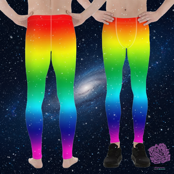 Rainbow Ombre Print Meggings,&nbsp;Vibrant Best Rainbow Ombre Gay Pride Colorful Premium&nbsp;Classic Elastic Comfy Men's Leggings Fitted Tights Pants - Made in USA/EU/MX (US Size: XS-3XL) Spandex Meggings Men's Workout Gym Tights Leggings, Compression Tights, Kinky Fetish Men Pants