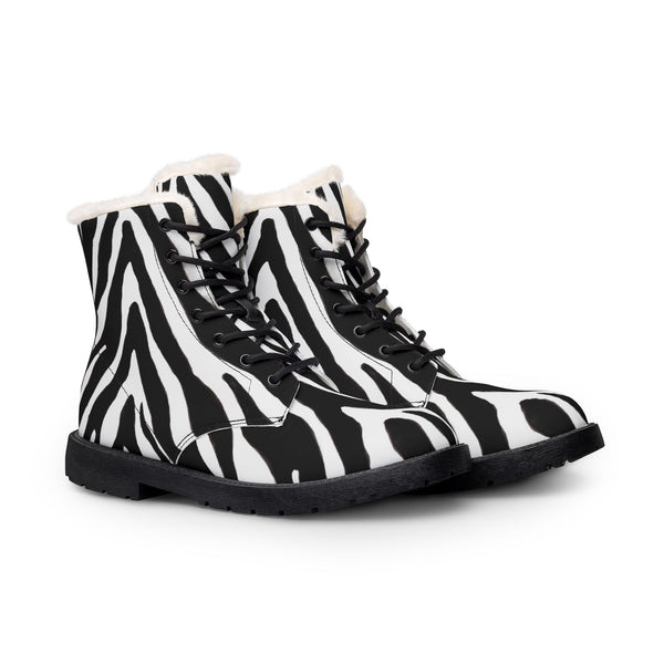 Zebra Print Fur-Lined Leather Boots — Men's Winter Fashion Boots