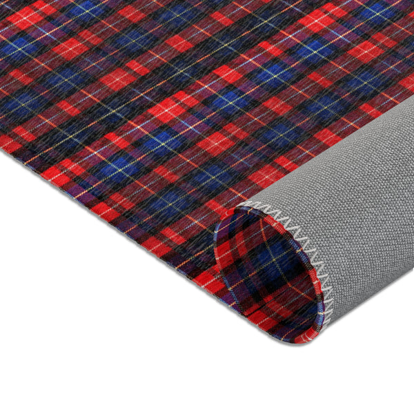 Blue Red Plaid Print Carpet, Classic Print Area Rugs