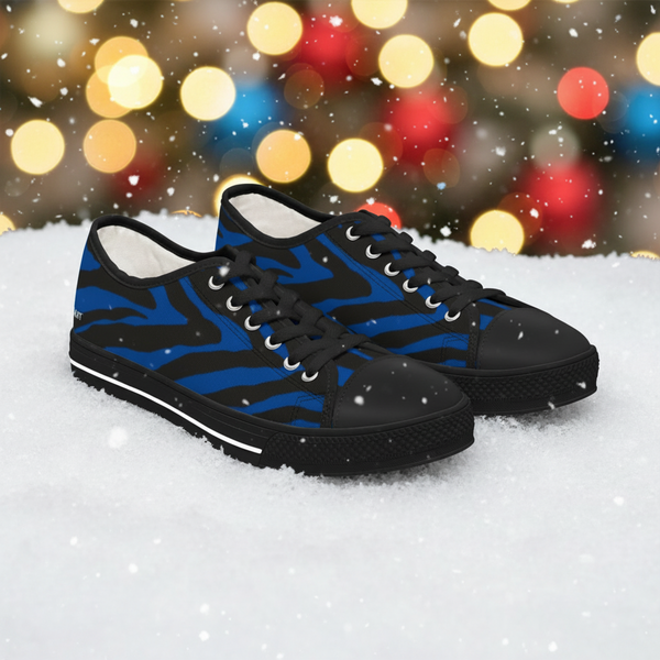 Blue Zebra Striped Women's Sneakers, Zebra Striped Animal Print Women's Low Top Sneakers (US Size: 5.5-12)