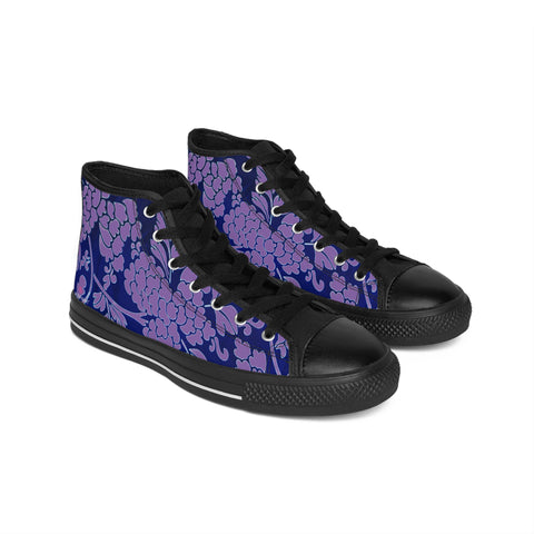 Purple Floral  Men's High Tops, Blue Floral Print Best Designer Men's Classic Sneakers