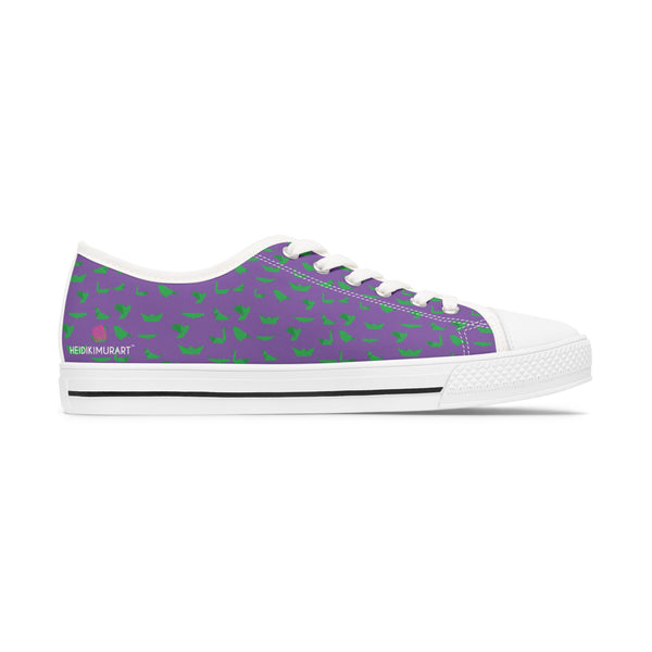 Purple Green Cranes Women's Sneakers, Oriental Style Japanese Crane Print Women's Low Top Sneakers Tennis Shoes, Canvas Fashion Sneakers With Durable Rubber Outsoles and Shock-Absorbing Layer and Memory Foam Insoles&nbsp;(US Size: 5.5-12)