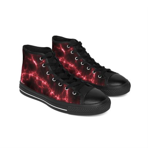 Red Lightning  Men's High Tops, Best Designer Men's Classic Sneakers