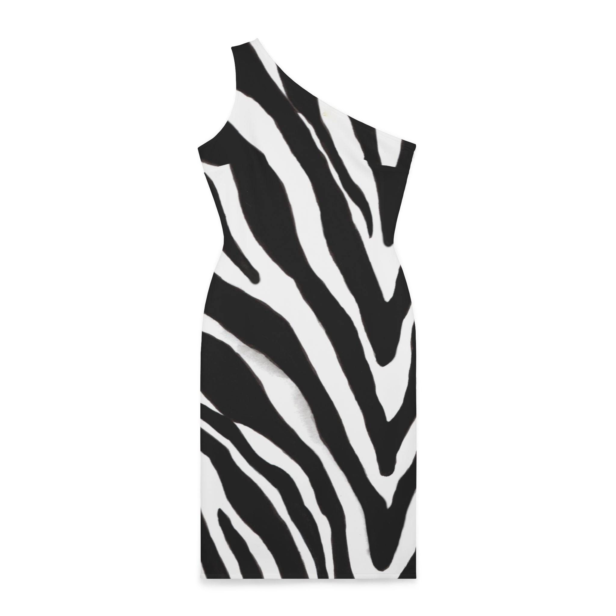 Black Zebra Shoulder Dress, Black and White Zebra Pattern Women's Shoulder Dress, White and Black Best Knee-Length Fitted Stretchy Designer Animal Print Off-The-Shoulder Sleeveless Dress &nbsp;- Made in USA (US Size: XS-XL)