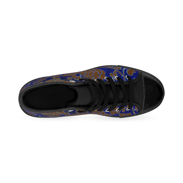 Brown Floral  Men's High Tops, Blue Floral Print Best Designer Men's Classic Sneakers