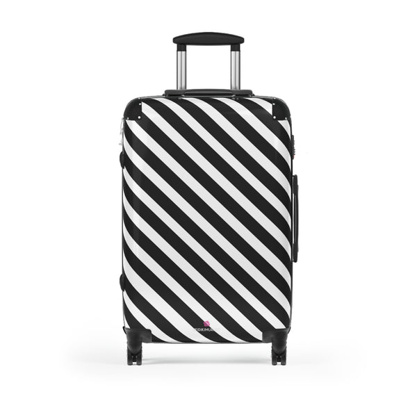 Black White Diagonal Striped Suitcases, Stripes Print Suitcases, Best Suitcases, Travel Bag Suitcases