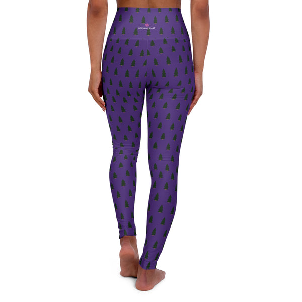 Purple Christmas Tree Yoga Tights, Best High Waisted Women's Yoga Leggings