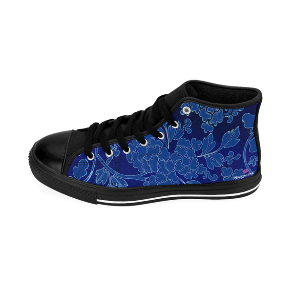 Blue Floral  Men's High Tops, Blue Best Floral Print Best Designer Men's Classic Sneakers