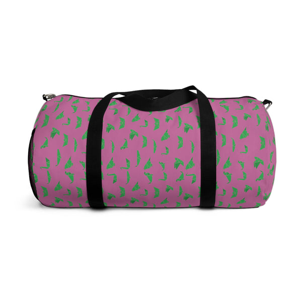 Light Pink Crane Duffel Bag, Green Japanese Crane Print Pattern Print Designer Premium All Day Small Or Large Size Duffel or Gym Bag, Made in USA, Womens Large Patterned Duffle Bag, Gym Bag For Ladies, Patterned Duffle Bag