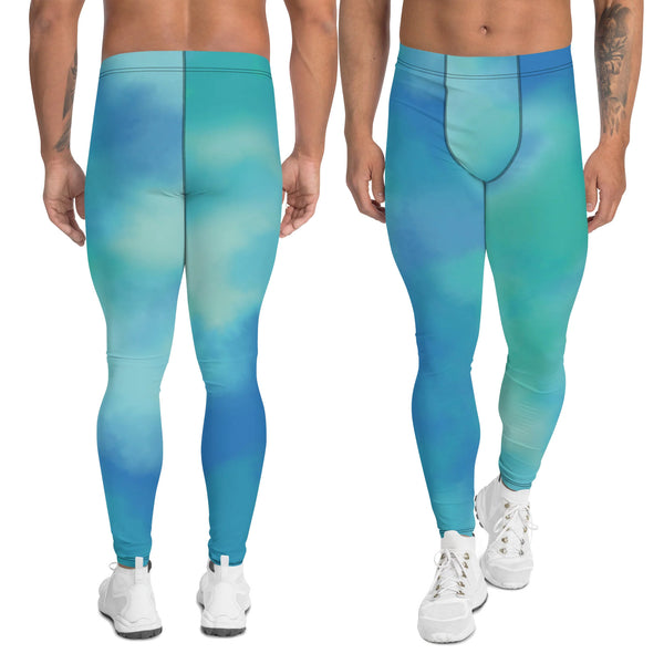 Abstract Blue Men's Leggings, Blue Green Abstract Designer Print Sexy Meggings Men's Workout Gym Tights Leggings, Men's Compression Tights Pants - Made in USA/ EU/ MX (US Size: XS-3XL) 