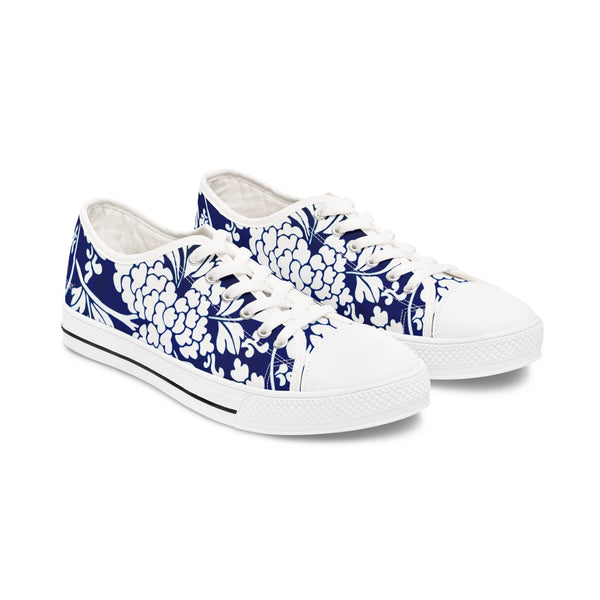 Blue Floral Women's Sneakers, Oriental Style Floral Print Women's Low Top Sneakers Tennis Shoes, Canvas Fashion Sneakers With Durable Rubber Outsoles and Shock-Absorbing Layer and Memory Foam Insoles&nbsp;(US Size: 5.5-12)