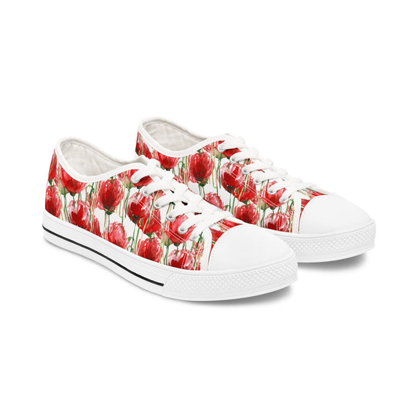 White Red Tulips Women's Sneakers, Floral Print Women's Low Top Sneakers Tennis Shoes, Canvas Fashion Sneakers With Durable Rubber Outsoles and Shock-Absorbing Layer and Memory Foam Insoles&nbsp;(US Size: 5.5-12)