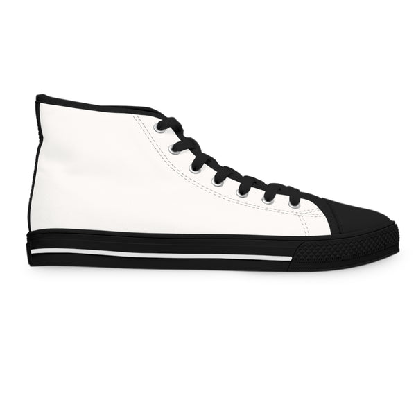 White Color Ladies' High Tops, Solid White Color Best Quality Women's High Top Fashion Laced-up Designer Canvas Sneakers Tennis Shoes (US Size: 5.5-12)