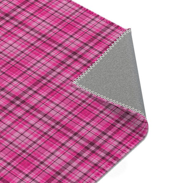 Pink Plaid Print Indoor Carpet, Solid Color Area Rugs
