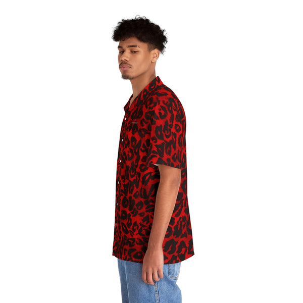 Red Leopard Print Men's Shirt, Best Men's Hawaiian Shirt