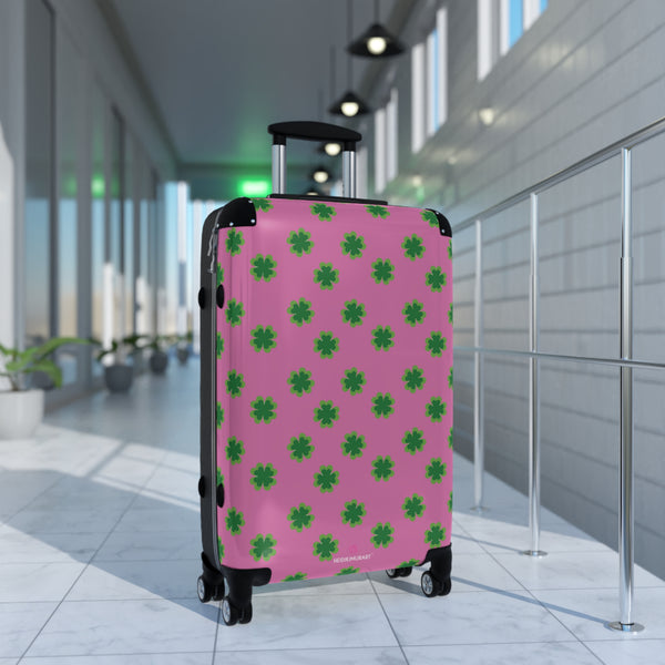 St. Patrick's Day Print Suitcase, Irish Holiday Clover Leaf Print Designer Suitcases,  Travel Bag Suitcases