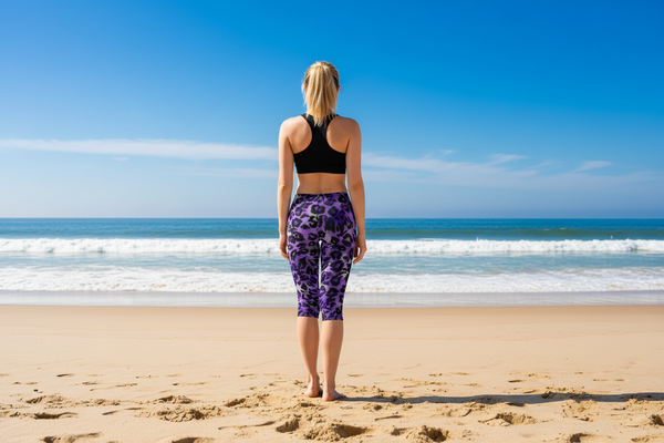 Purple Leopard Women's Tights, Animal Print Best Knee-Length Polyester Capris Tights-Made in USA (US Size: XS-2XL) Sports Bra not included