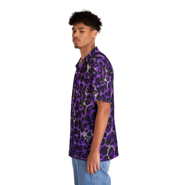 Purple Leopard Print Men's Shirt, Best Men's Hawaiian Shirt