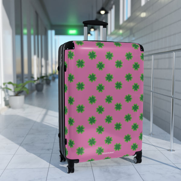 St. Patrick's Day Print Suitcase, Irish Holiday Clover Leaf Print Designer Suitcases,  Travel Bag Suitcases